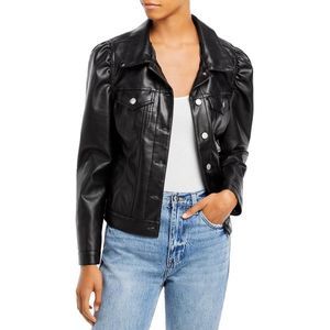 Aqua Womens Black Faux Leather Short Warm Soft Shell Jacket Outerwear NWT